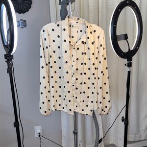 Cynthia Rowley Cream and Black Polka Dot Button Down Shirt